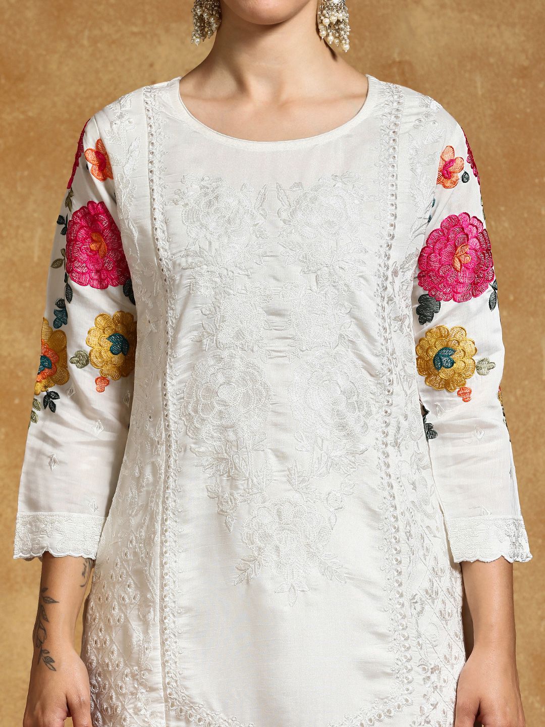 Varanga Women Embroidered Regular Thread Work Pure Cotton Kurta with Trousers & Dupatta
