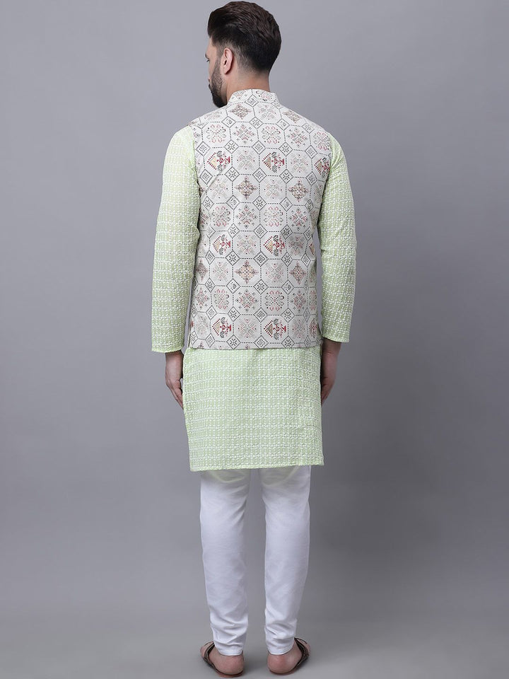 SOJANYA Men Embroidered Regular Pure Cotton Kurta with Pyjamas With Nehru Jacket