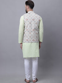 SOJANYA Men Embroidered Regular Pure Cotton Kurta with Pyjamas With Nehru Jacket