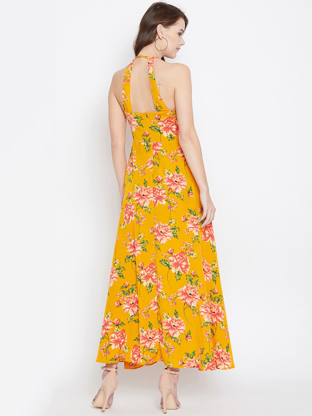 Berrylush Women Yellow & Red Floral Printed Maxi Dress