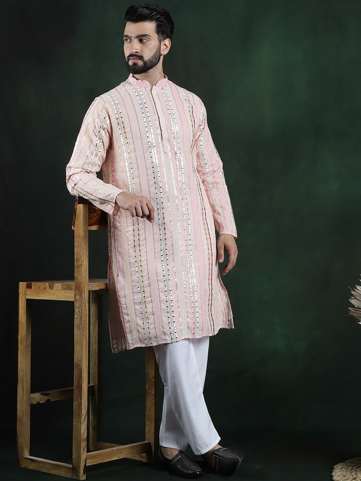 SOJANYA LUXE Kurta Kolar Mandarin Lengan Panjang Sulam Biasa dengan Piyama