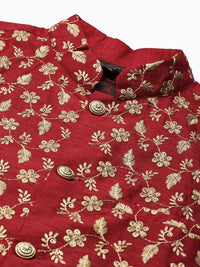 SOJANYA Kurta Berwarna Krim & Merah Lelaki dengan Jaket Churidar & Nehru