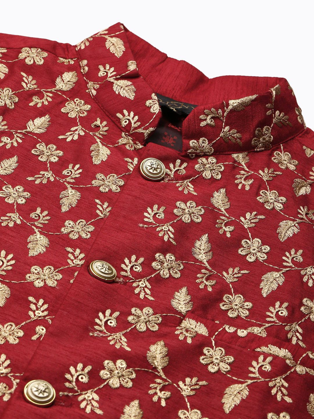 SOJANYA Kurta Berwarna Krim & Merah Lelaki dengan Jaket Churidar & Nehru