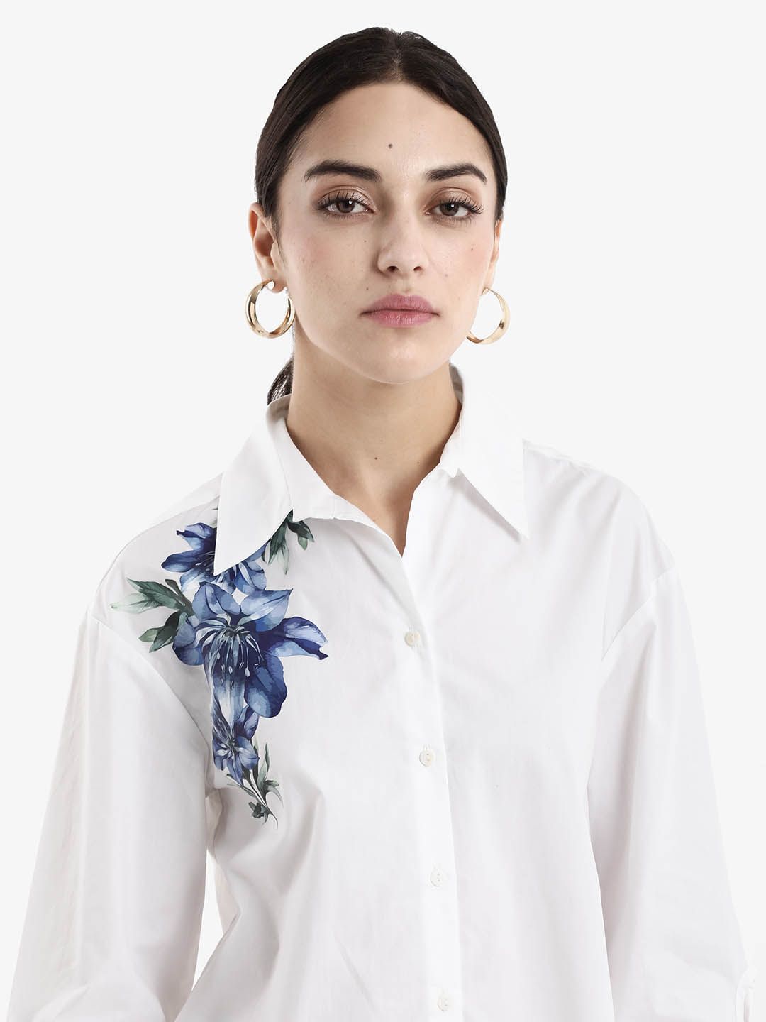 RAREISM Women Floral Printed Spread Collar Casual Shirt