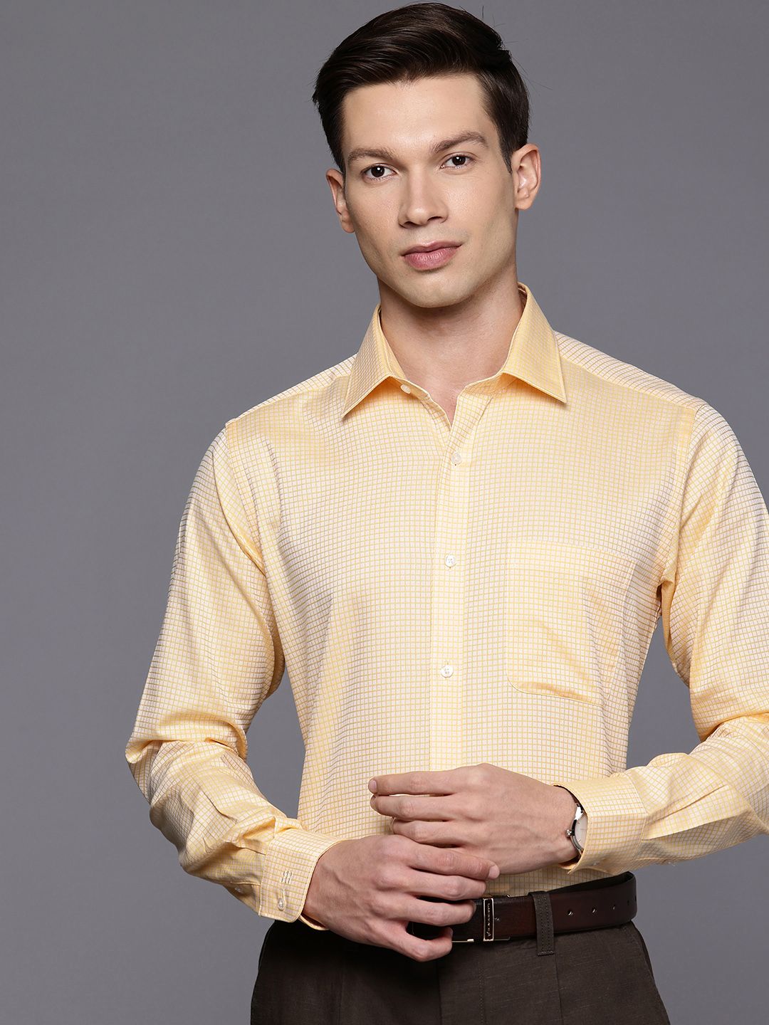 Raymond Slim Fit Self Checked Pure Cotton Formal Shirt