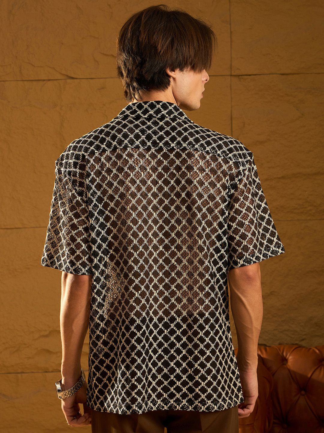 DENNISON Drop Shoulder Textured Oversized Crochet Shirt