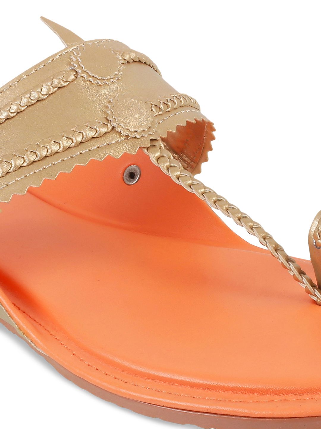 Metro Women Gold-Toned Textured T-Strap Flats