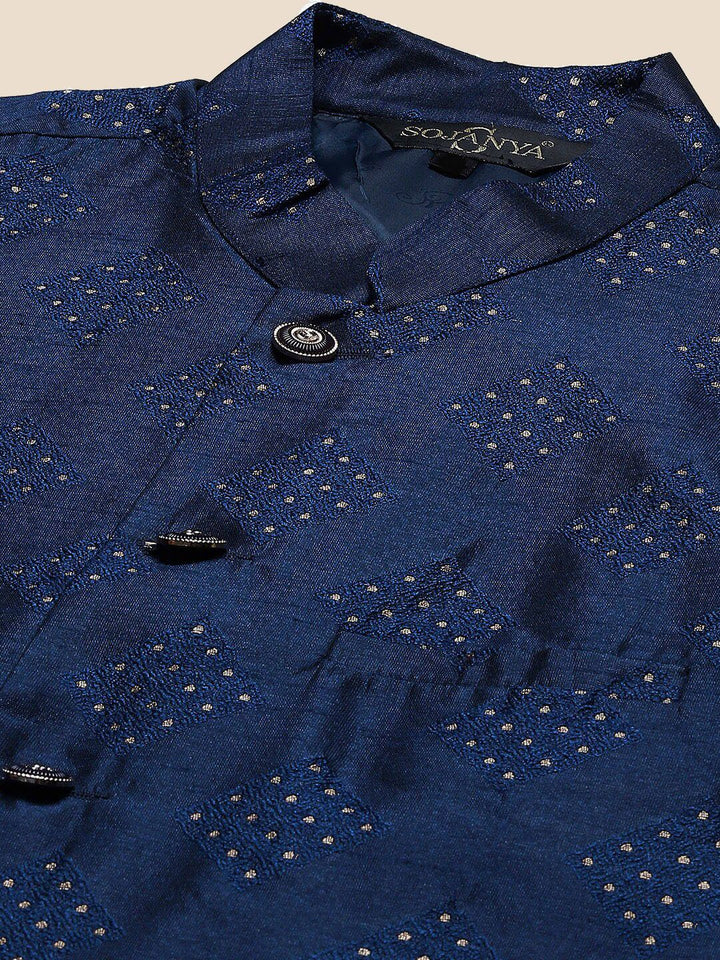 SOJANYA Mandarin Collar Regular Kurta With Churidar & Nehru Jacket