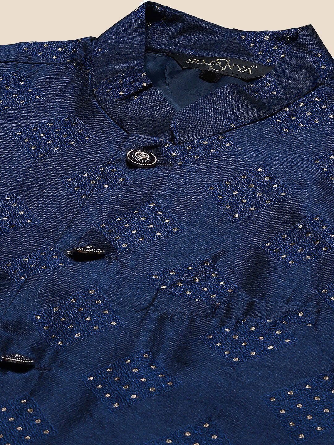 SOJANYA Mandarin Collar Regular Kurta With Churidar & Nehru Jacket