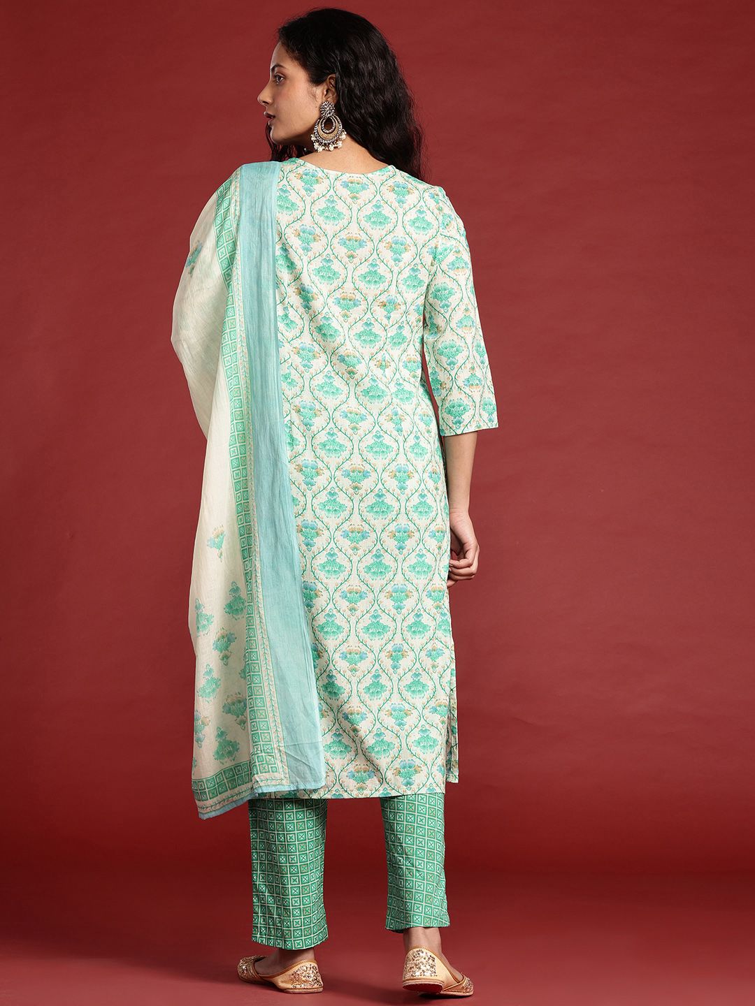 Anouk Ethnic Motifs Printed Cotton Kurta with Trousers & With Dupatta