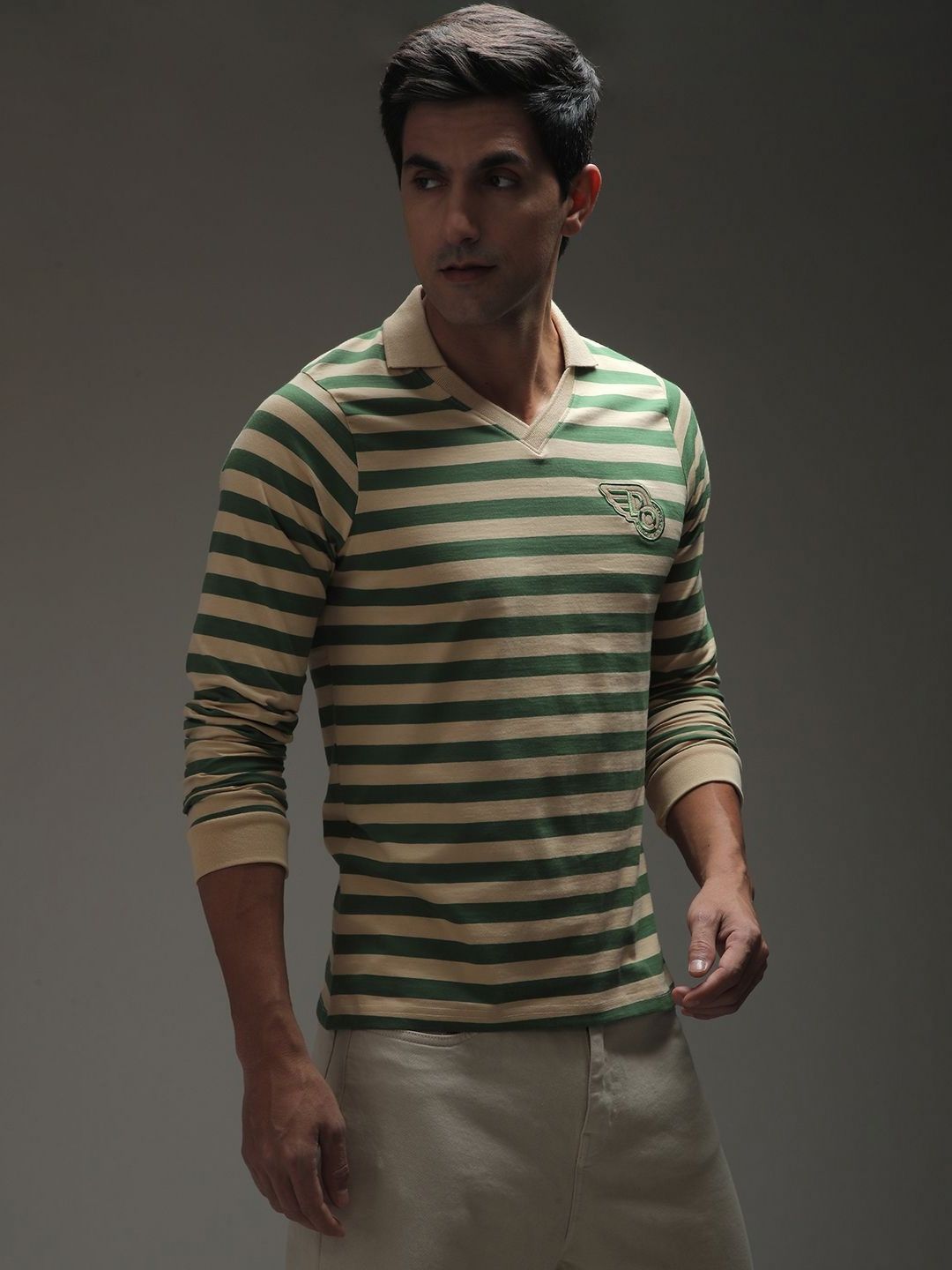 Difference of Opinion Men Striped Polo Collar Cotton T-shirt