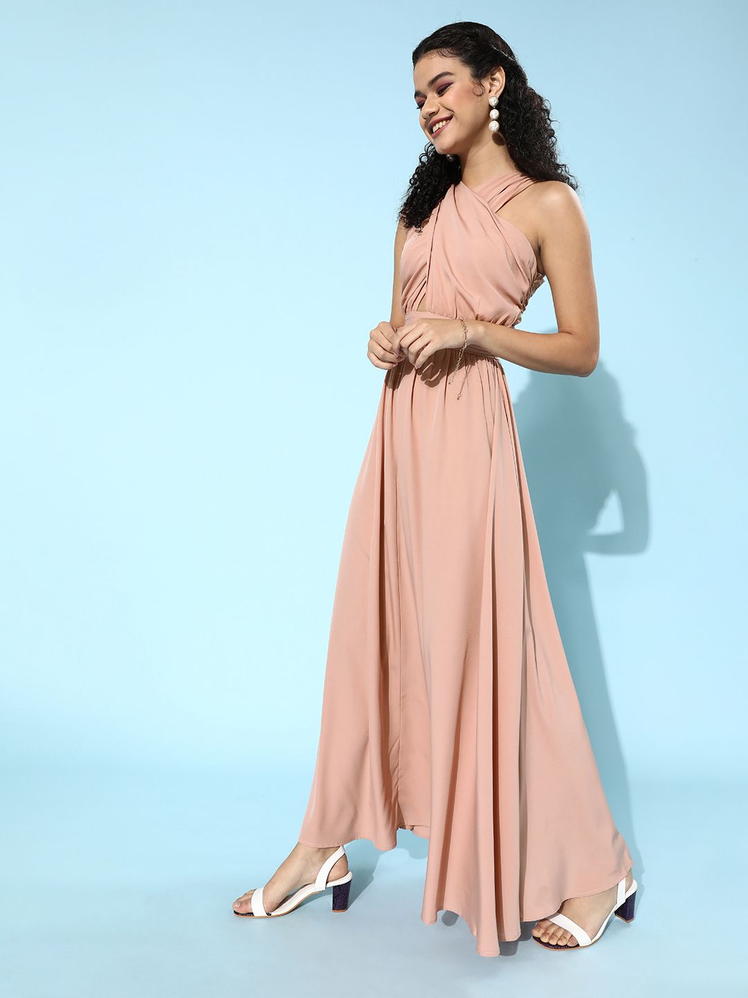 Berrylush Women Pretty Pink Solid Ruched Dress