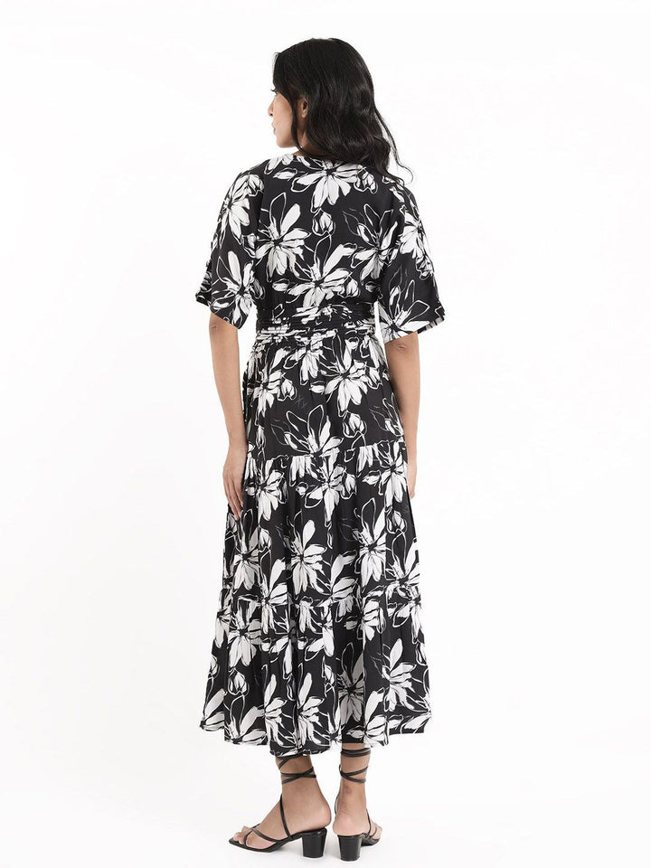 Rareism Floral Printed Fit & Flare Cotton Maxi Dress