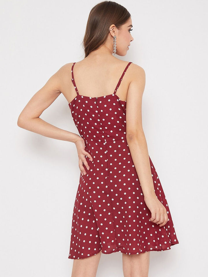 Berrylush Red Polka Dots Printed Fit and Flare Dress