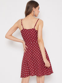 Berrylush Red Polka Dots Printed Fit and Flare Dress