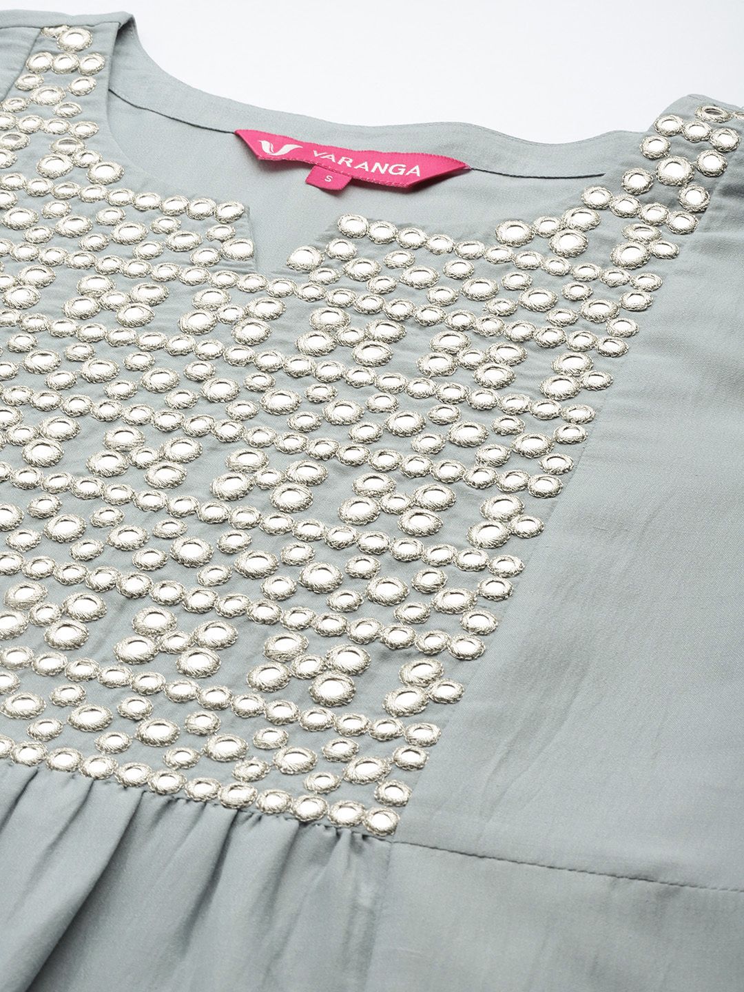 Varanga Embroidered Empire Mirror Work Kurta With Trousers & With Dupatta