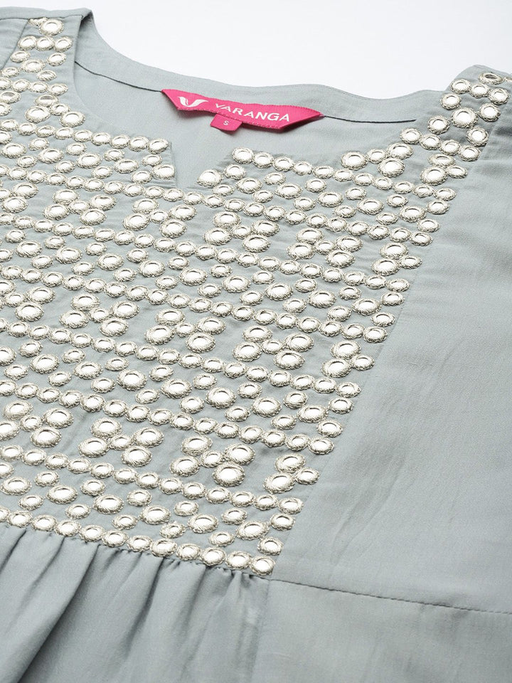 Varanga Embroidered Empire Mirror Work Kurta With Trousers & With Dupatta