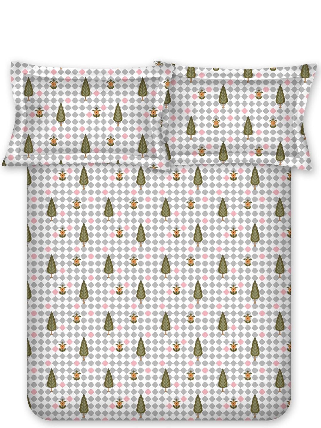 BOMBAY DYEING Cardinal Green Floral Printed Cotton 120 TC Queen Bedsheet Set 2.54 x 2.24m