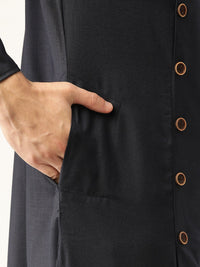 SOJANYA Lelaki Navy Blue Solid Kurta Lurus