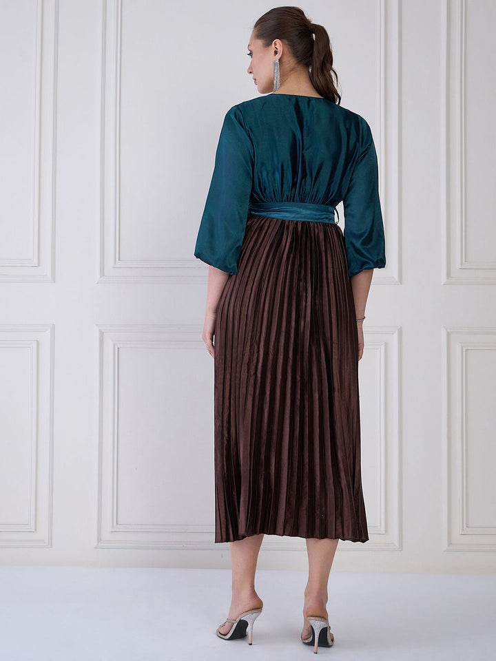 Antheaa Women Striped Satin Midi Dress