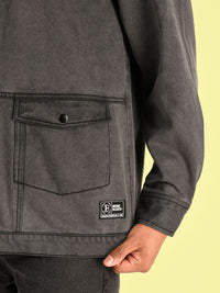 Bene Kleed Men Solid Spread Collar Washed Pure Cotton Denim Jacket