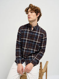 THE BEAR HOUSE Men Button-Down Collar Tartan Checked Cotton Casual Shirt