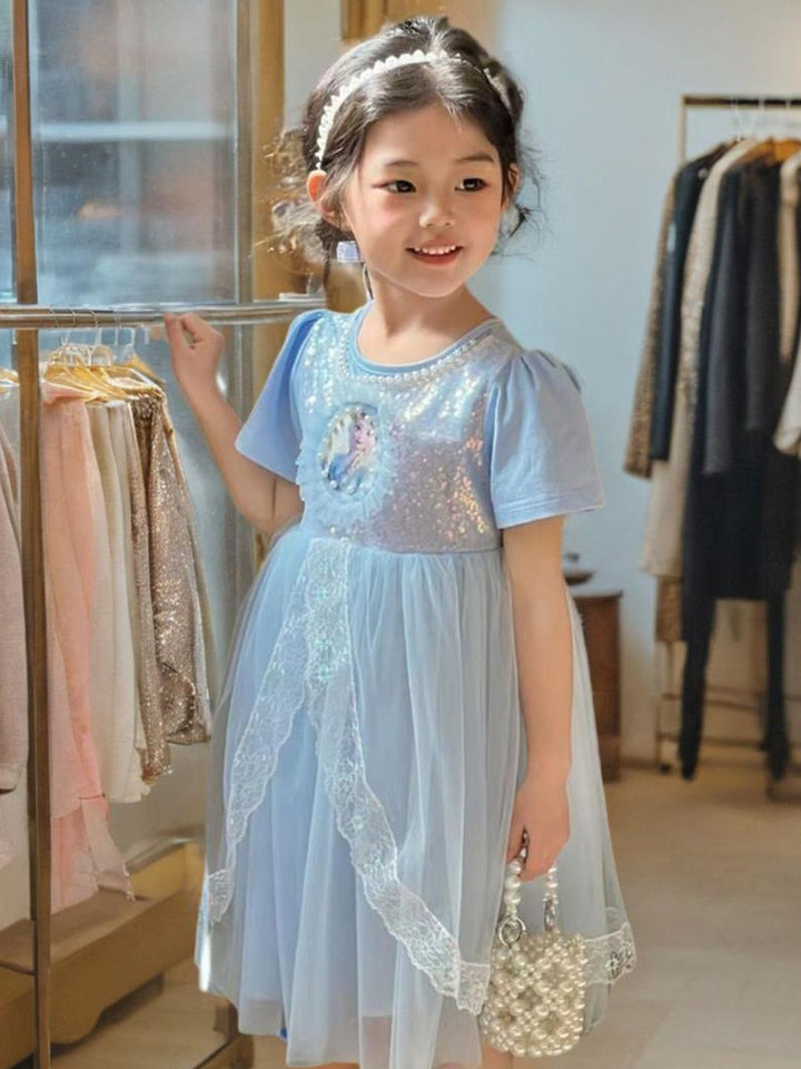 YK Girls Printed Fit & Flare Dress