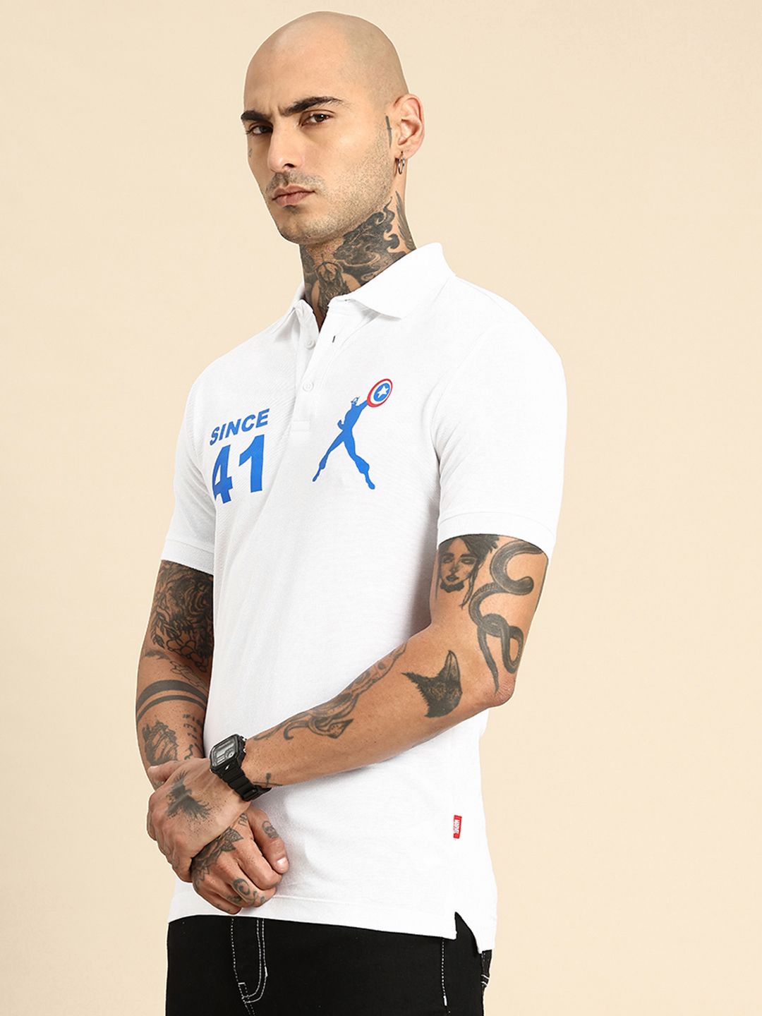 Being Human Pure Cotton Captain America Printed Polo Collar T-shirt
