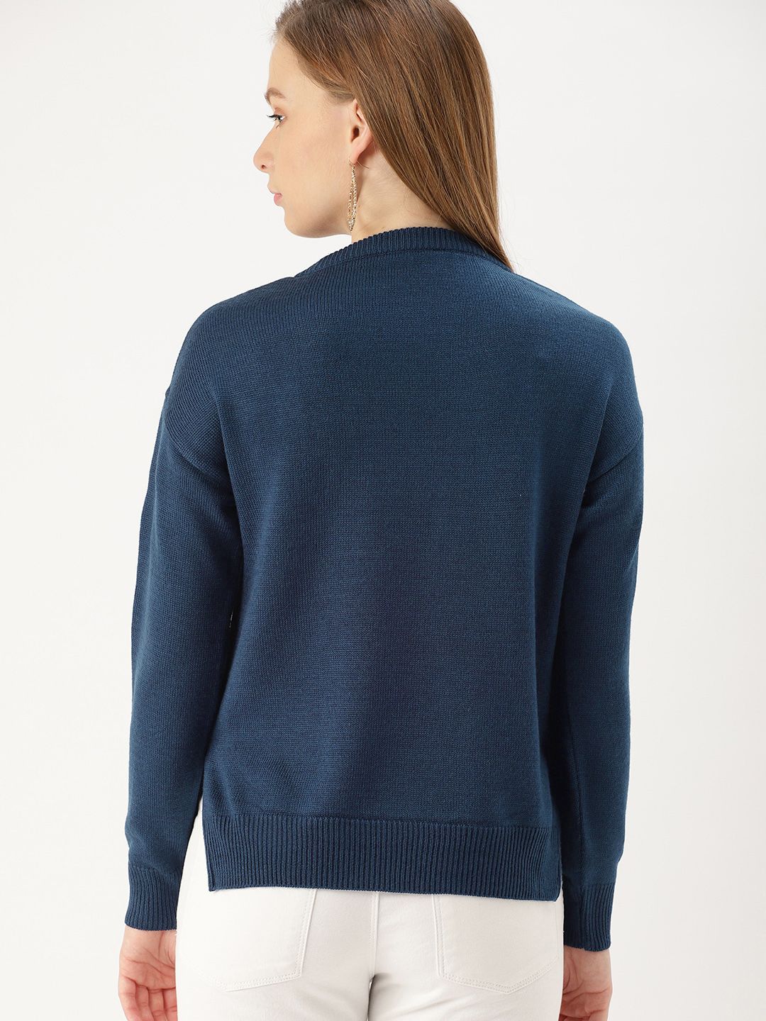 DressBerry Women Navy Blue Embroidered Pullover Sweater