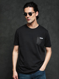 RARE RABBIT Men Azul Cotton Slim Fit T-Shirt