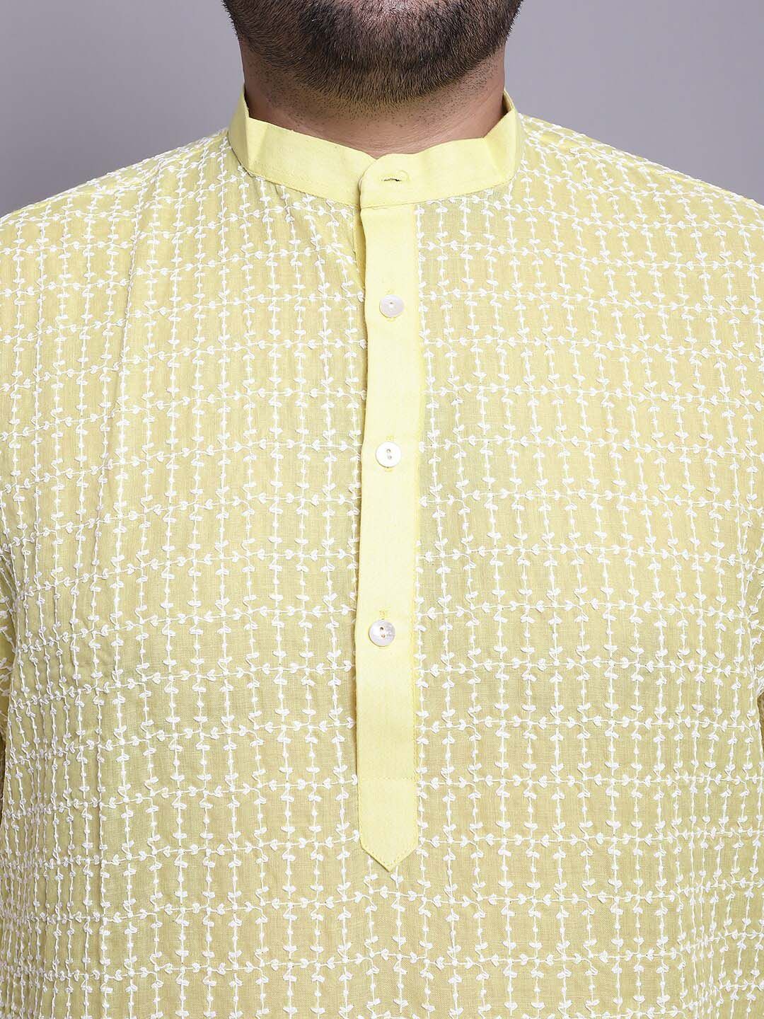 SOJANYA PLUS Plus Size Bordir Cotton Kurta Dengan Piyama & Sulam Jaket Nehru