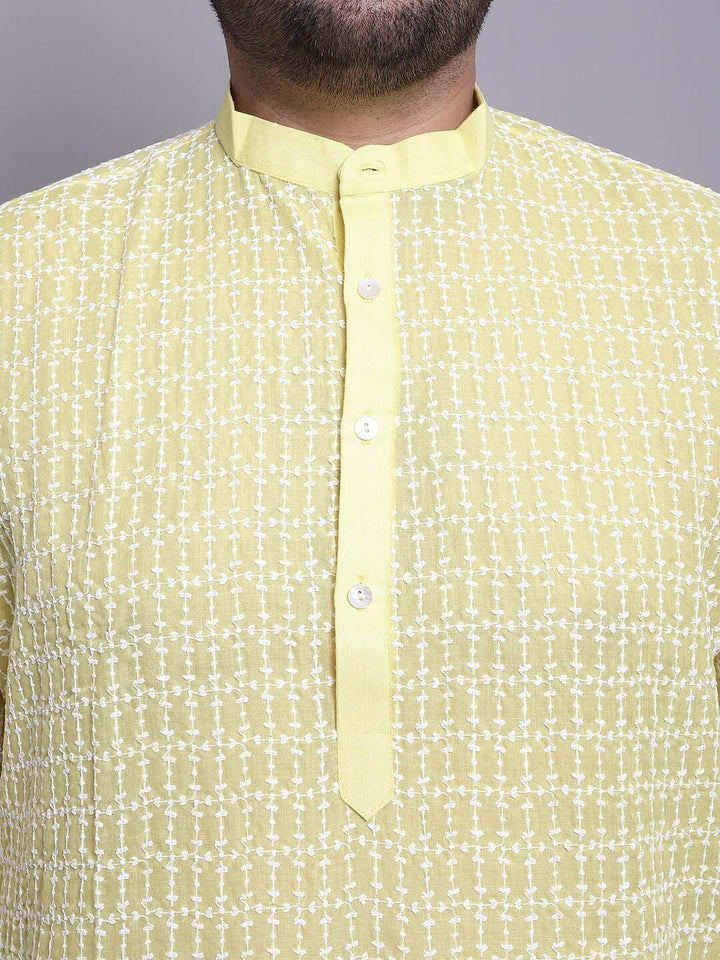 SOJANYA PLUS Plus Size Sulam Cotton Kurta Dengan Piyama & Sulam Jaket Nehru