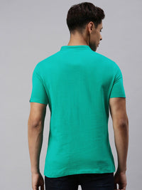 Urbano Fashion Men Teal Green Slim Fit Solid Mandarin Collar Pure Cotton T-shirt