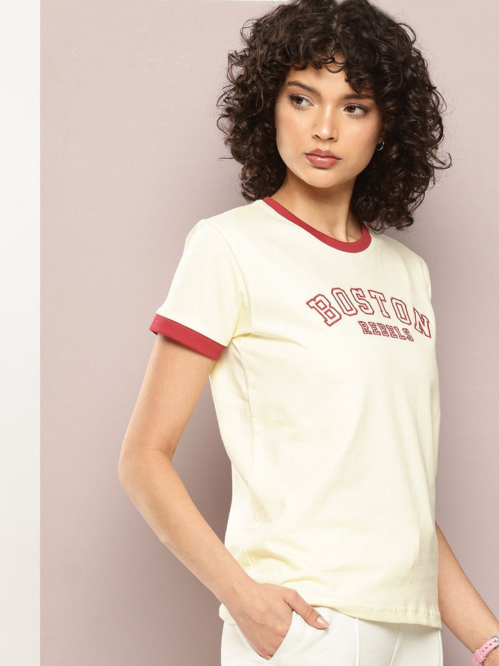 DILLINGER Women Regular Fit Short Sleeve Embroidery Tshirt