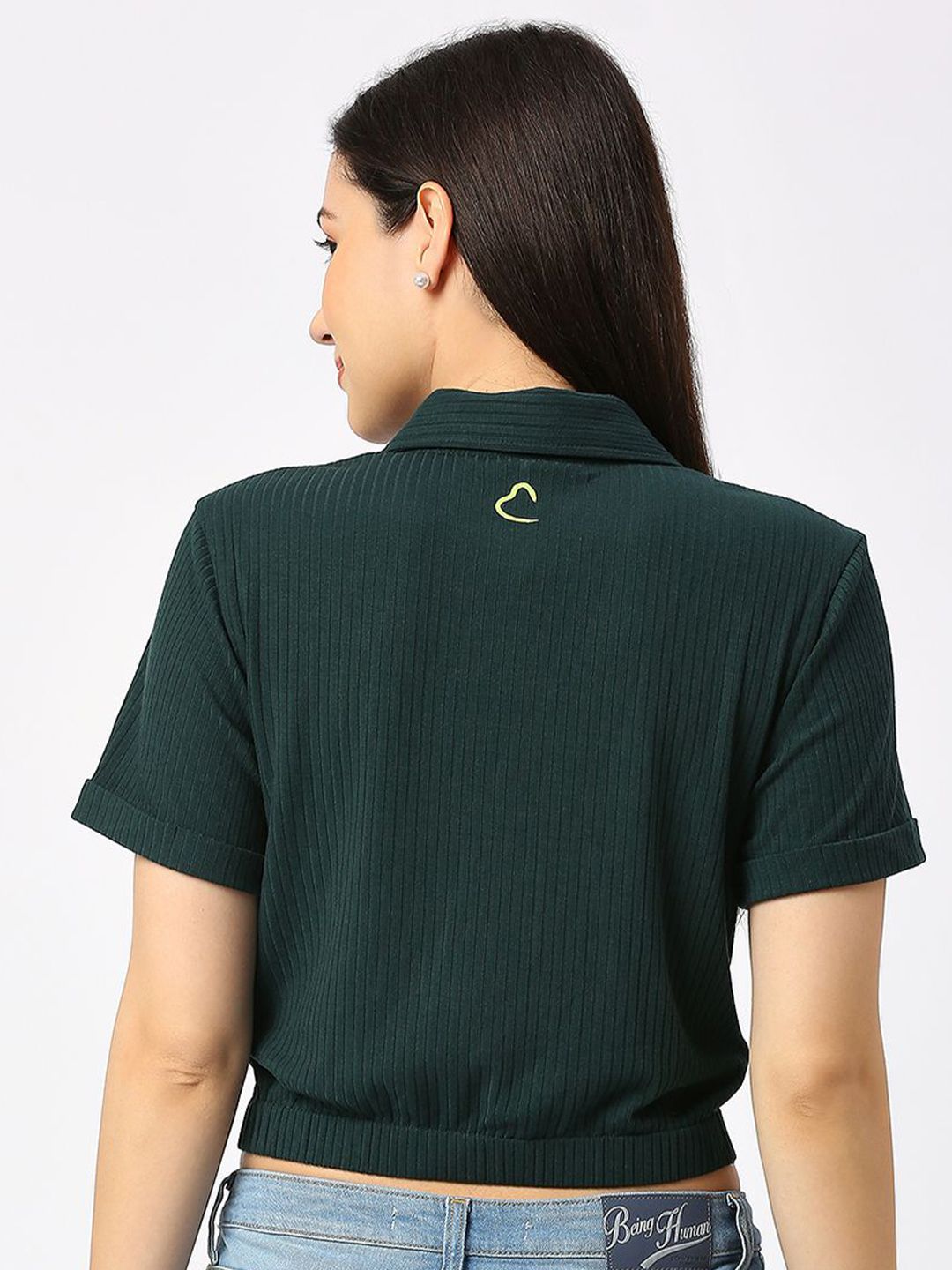 Being Human Women Shirt Collar Solid Crop Top