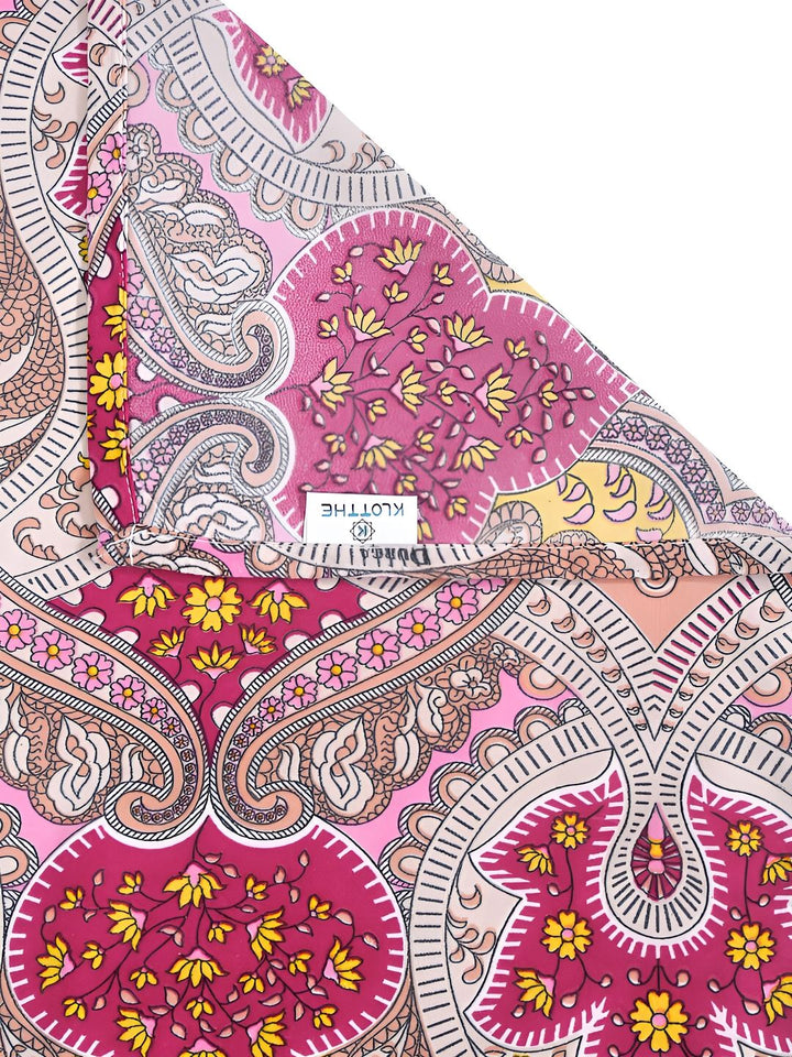 KLOTTHE Red Ethnic Motifs Polycotton 300 TC King Fine Bedsheet with 2 Pillow Covers-98 x 89 inches