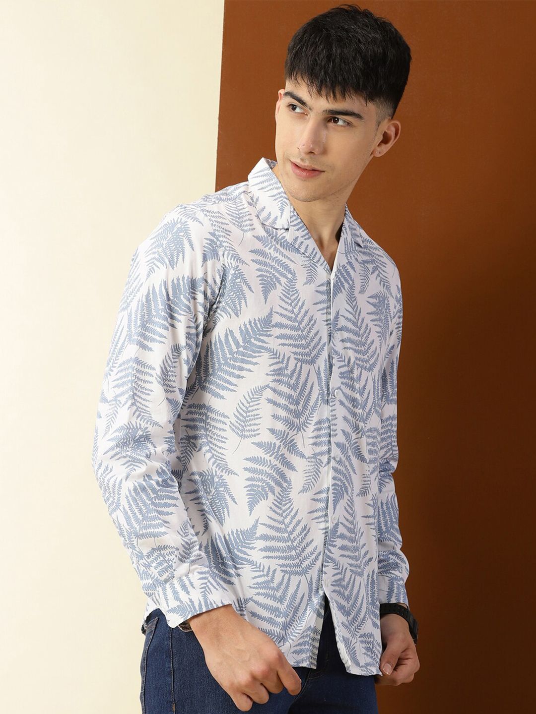 Thomas Scott Classic Floral Printed Cuban Collar Cotton Casual Shirt