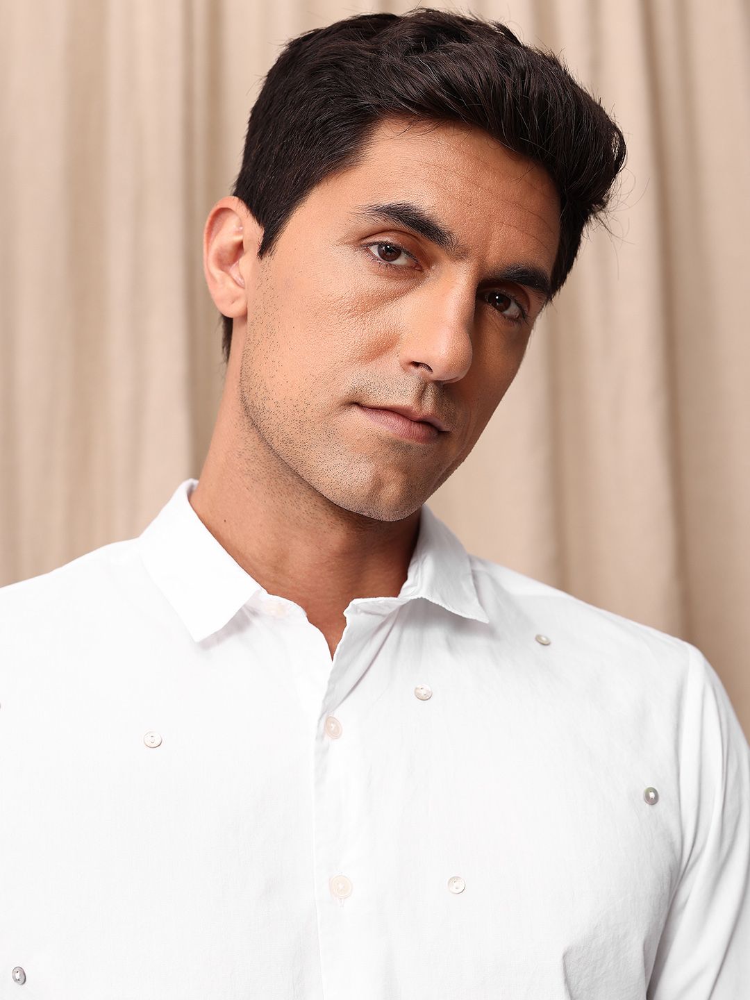 Mr Bowerbird Pure Cotton Button Detail Tailored Fit Casual Shirt