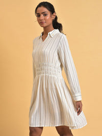 W Shirt Collar Striped Shirt Dress