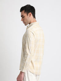 THE BEAR HOUSE Slim Fit Checked Button-Down Collar Twill Weave Pure Cotton Casual Shirt