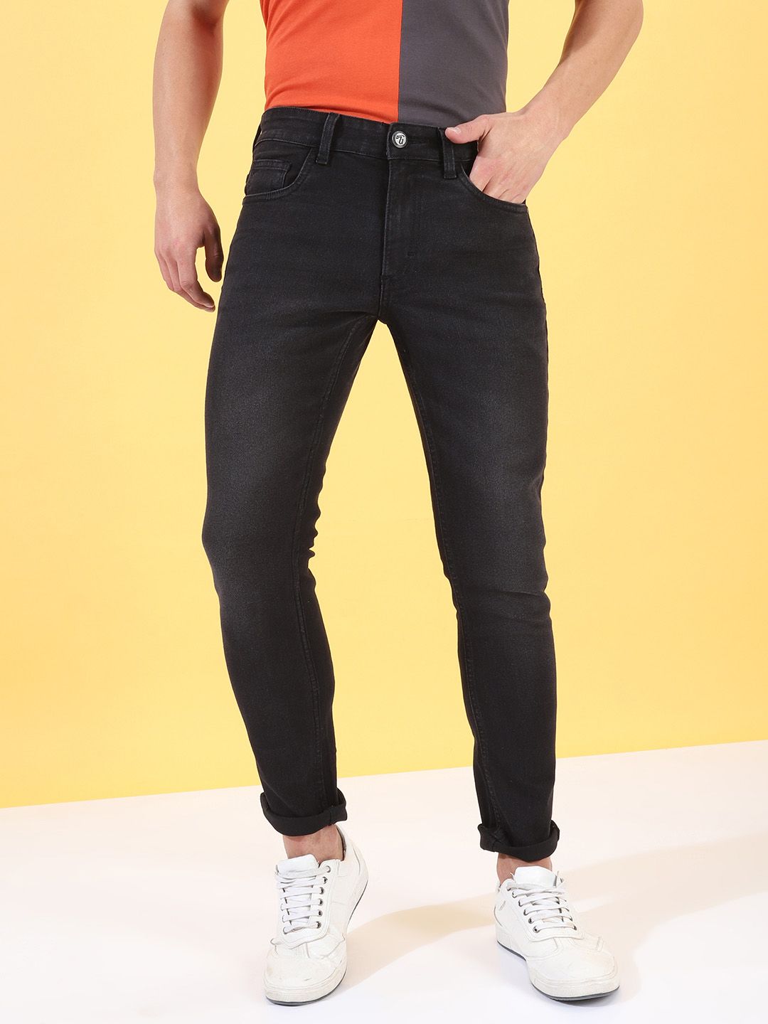 The Indian Garage Co Men Black Slim Fit Mid-Rise Clean Look Jeans