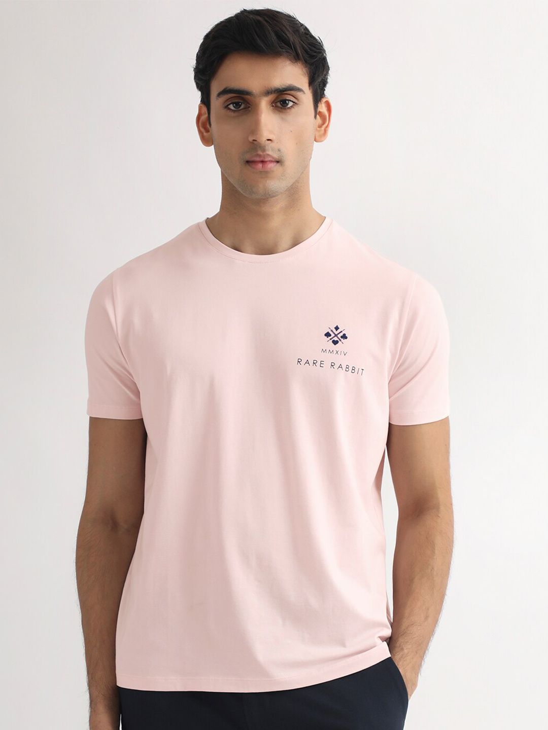 RARE RABBIT Men Castel Round Neck Cotton Slim Fit T-Shirt