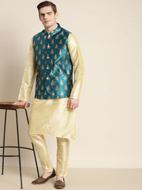 SOJANYA Kurta Motif Etnik Berwarna Emas Lelaki dengan Churidar