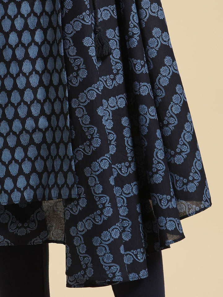 W Blue Ethnic Motifs Printed Pure Cotton Anarkali Kurta