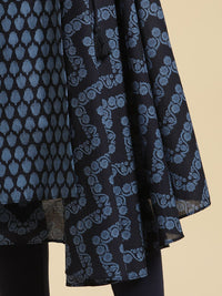 W Blue Ethnic Motifs Printed Pure Cotton Anarkali Kurta