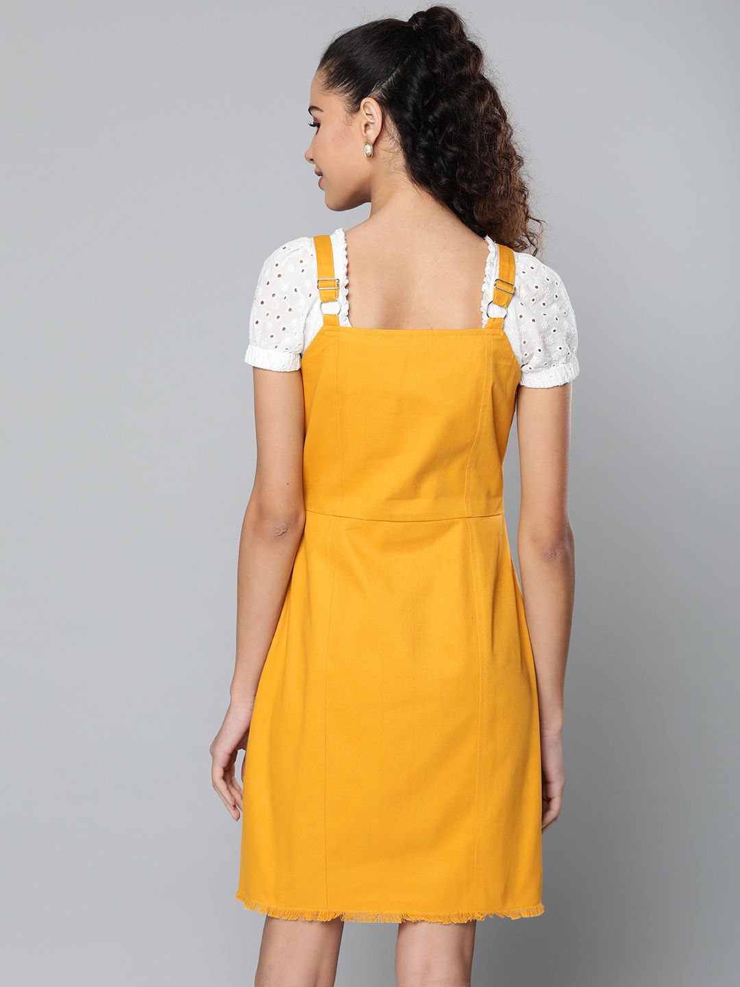 STREET 9 Women Mustard Yellow Solid Pinafore Dress