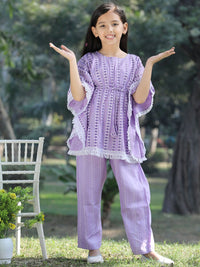 Cutiekins Girls Printed Round Neck Kaftan Kurta with Palazzos