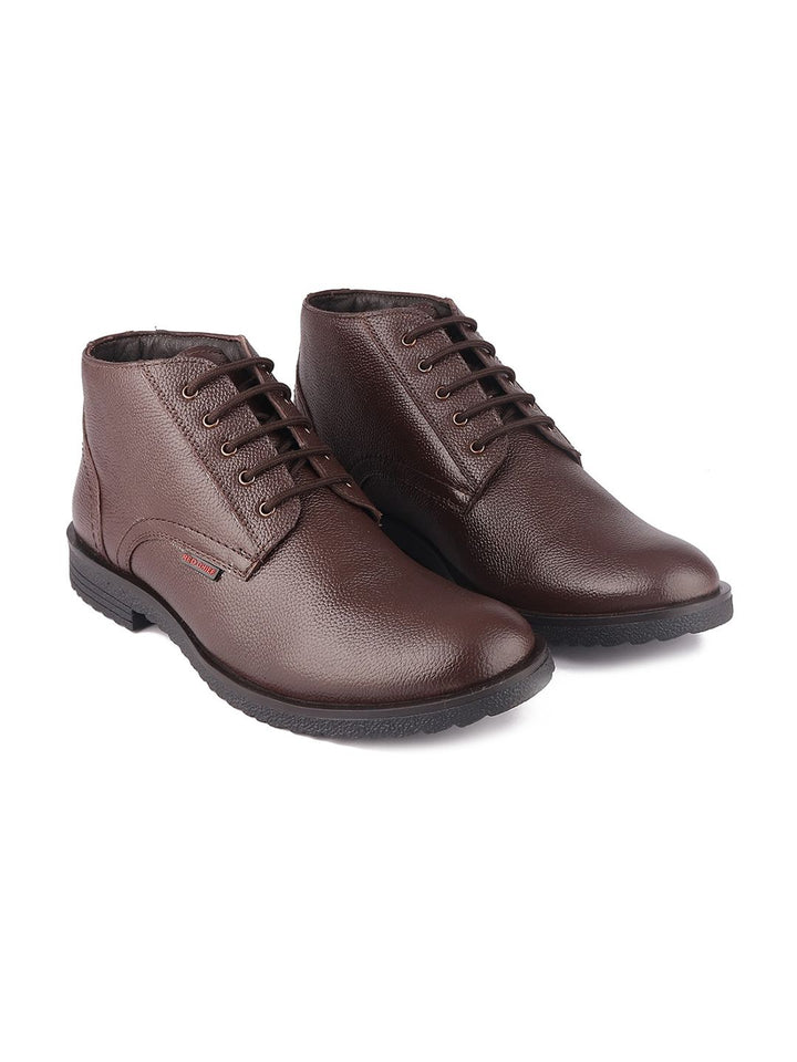 Red Chief Men Brown Textured Leather Boots