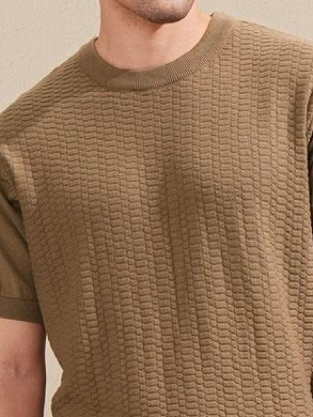 HIGHLANDER Men Knitted Self Design Relaxed Fit Tshirt