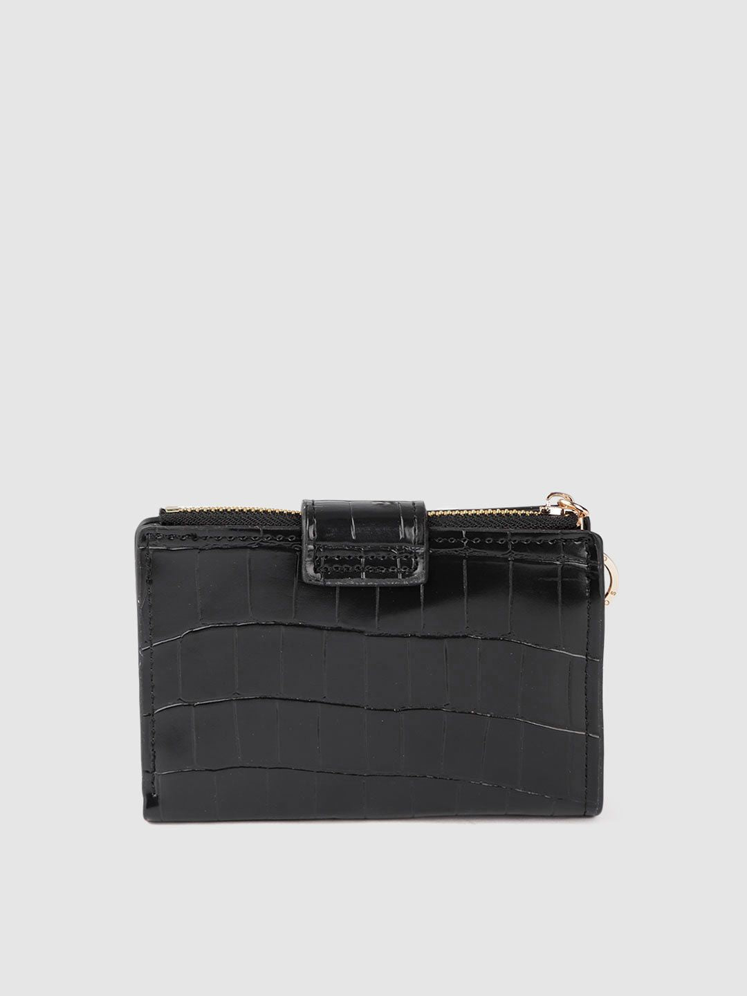 Lino Perros Women Black Animal Printed PU Zip Around Wallet